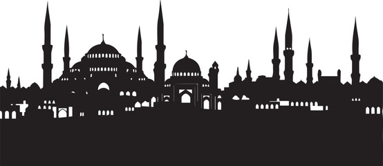 Fototapeta premium Islamic city skyline silhouette, domes, minarets, ancient architecture.