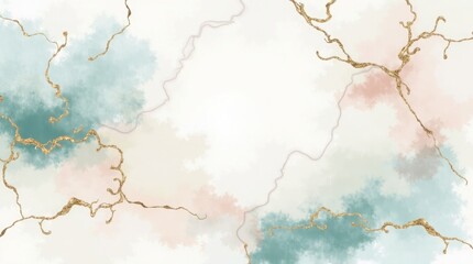 Abstract watercolor and gold veins marble