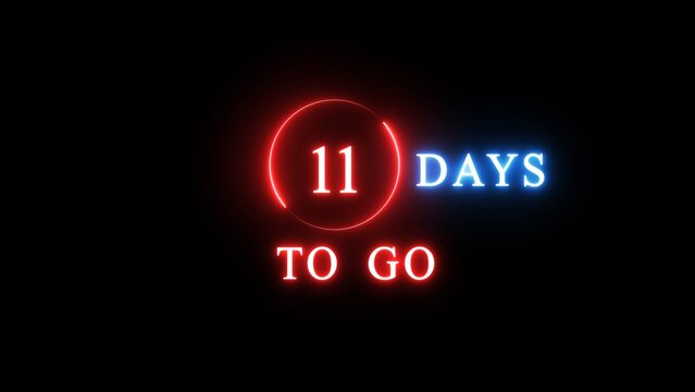 11 days countdown number illustration. Neon counting number text. Calendar date concept.