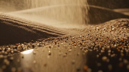 Falling sand creating small dunes with reflections on a wet surface - Powered by Adobe