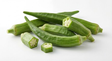 Raw Okra Vegetables with Clean White Backdrop