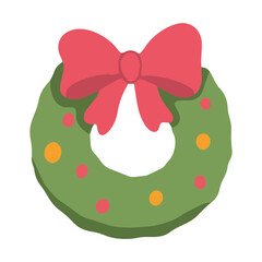 illustration of christmas wreath with red ribbon