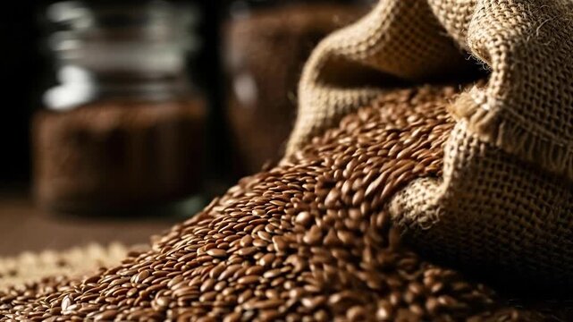 Close-up of coffee beans spilling from a burlap sack