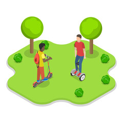 3D Isometric Flat Vector Illustration of Urban Transportation, Eco Friendly Transport. Item 2
