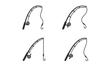Minimalist set of fishing rods with hooks and lines bent in various positions