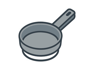 Small gray saucepan or frying pan kitchen utensil used for cooking food preparation