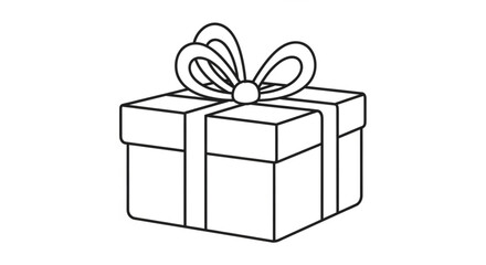 Obraz premium Simple line art illustration of a classic gift box, beautifully tied with a decorative bow, symbolizing celebration, joy, holidays, and receiving.