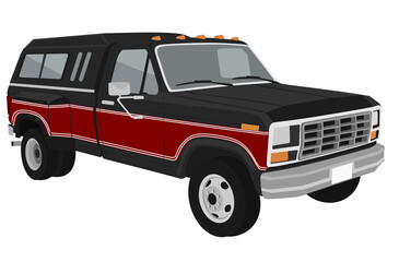 Classic Dually Pickup Truck with Camper Shell, 1980s Style Heavy-Duty Pickup Truck Graphic
