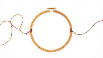 Images of an embroidery hoop with colorful threads attached.