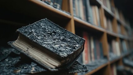 Video Stacked books on a wooden shelf, ideal for educational or literary scenes