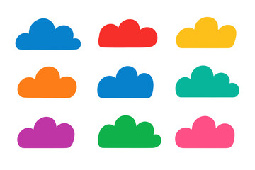Nine colorful stylized cloud shapes arranged in a grid pattern for graphic design elements