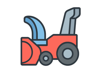 Red and gray motorized snow blower equipment used for clearing winter snow and ice