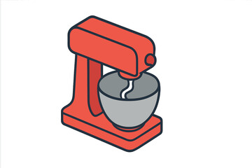 Isometric view of a classic red electric stand mixer kitchen appliance