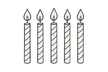 Five burning birthday candles lined up for a celebration or anniversary event