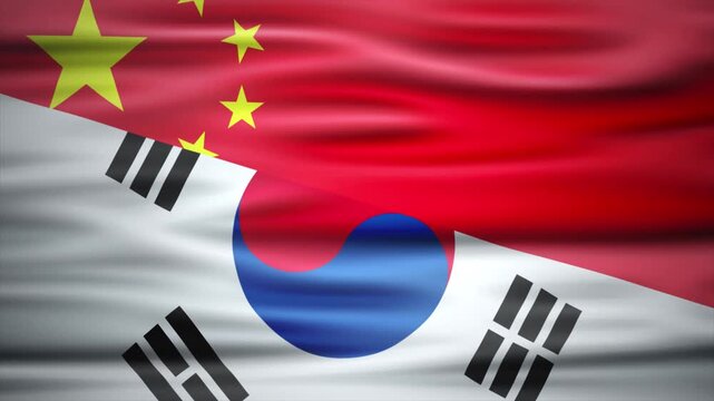 China and south korea flag fusion video 4K