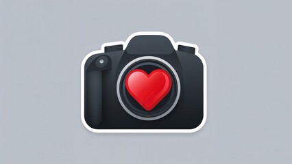Camera with a red heart in the center. Photography, love and emotion, and heart symbol. Visual representation of love and affection.