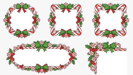 Festive Christmas Frames and Borders Featuring Candy Canes, Holly, and Bows for Holiday Designs