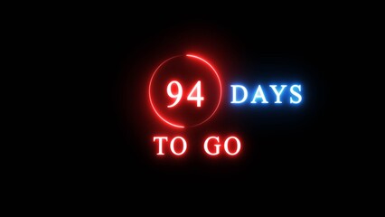 94 days countdown number illustration. Neon counting number text. Calendar date concept.