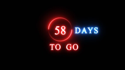 58 days countdown number illustration. Neon counting number text. Calendar date concept.
