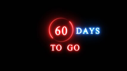 60 days countdown number illustration. Neon counting number text. Calendar date concept.