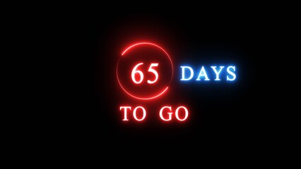 65 days countdown number illustration. Neon counting number text. Calendar date concept.