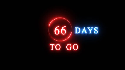 66 days countdown number illustration. Neon counting number text. Calendar date concept.
