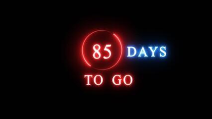 85 days countdown number illustration. Neon counting number text. Calendar date concept.