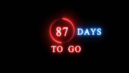 87 days countdown number illustration. Neon counting number text. Calendar date concept.