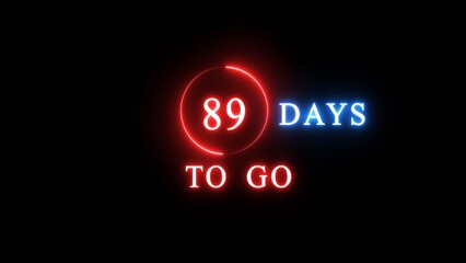 89 days countdown number illustration. Neon counting number text. Calendar date concept.