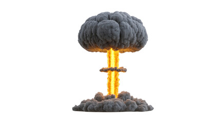 Mushroom cloud explosion with intense fiery blast, dark smoke, and dramatic energy, symbolizing destruction, danger, and power in catastrophic event