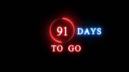 91 days countdown number illustration. Neon counting number text. Calendar date concept.