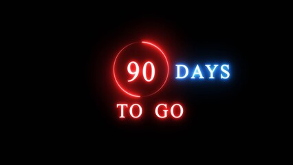90 days countdown number illustration. Neon counting number text. Calendar date concept.
