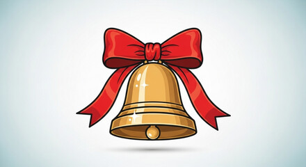 Golden christmas bell with a festive red ribbon bow, a traditional symbol of holiday cheer, celebration, and joyous seasonal announcements