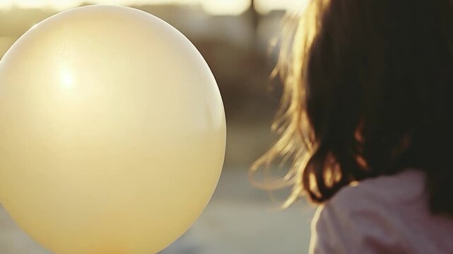 Video A woman holds a white balloon in her hand, a symbol of joy and freedom