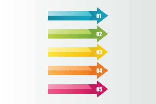Five colorful numbered horizontal arrows for infographic design elements