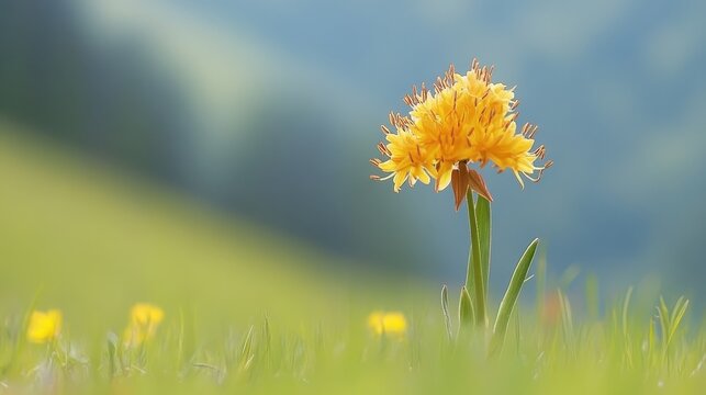 A Vibrant Yellow Wildflower Blooming in a Green Field - Powered by Adobe