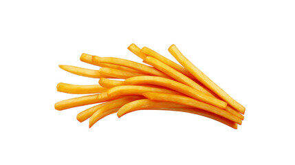 Crispy golden french fries arranged in pile, isolated on transparency background, showcasing delicious fast food snack with tempting and appetizing appearance