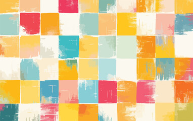 Abstrakcyjny wektorowy wz&oacute;r w kratkę z kolorowych kwadrat&oacute;w z teksturowanym, pociągniętym pędzlem wykończeniem, idealny jako tło.