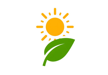 Sun and Leaf Eco Icon Sustainable Energy Nature Symbol on Transparent Background