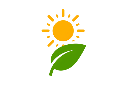 Sun and Leaf Eco Icon Sustainable Energy Nature Symbol on Transparent Background