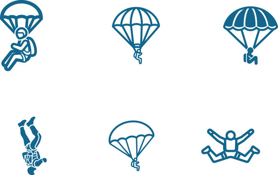 Parachuting icons representing skydiving activities with people enjoying extreme sports and adventur - Powered by Adobe