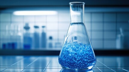 An Erlenmeyer flask with swirling azure culture medium