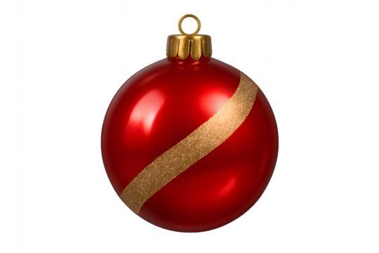 Red Glitter Stripe Bauble — Glossy Christmas Ornament (PNG) - Powered by Adobe