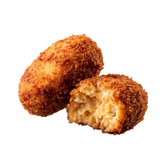 crispy croquette (korokke) shows fillings inside isolated die-cut