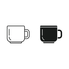 Simple outline and solid black icon of a coffee mug or cup