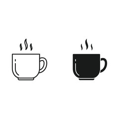 Two stylized icons of a steaming hot cup of coffee or tea