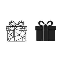 Two gift boxes one outlined with geometric pattern and one solid black silhouette