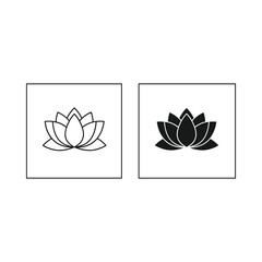 Two stylized lotus flower icons one outlined and one solid black silhouette