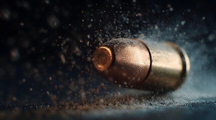 Metallic projectile impacting a surface creating fine particulate matter in dynamic motion