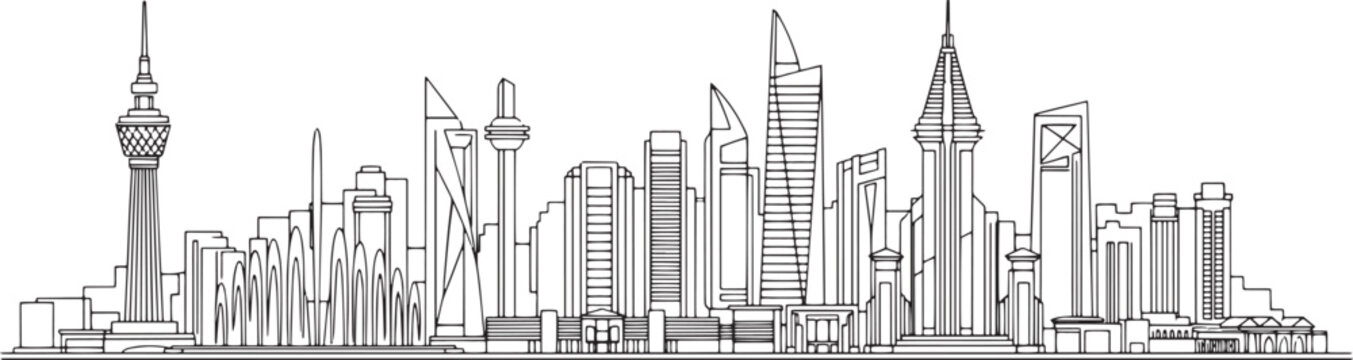 Saudi Arabia/Middle East riyadh  city skyline line art isolated on a white background. Architecture.